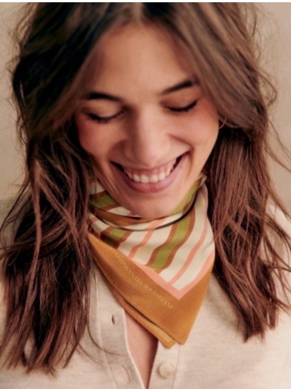 SEZANE Striped Pink Brown Olive Green Striped Women's Scarf NEW IN BOX 60x60 cm